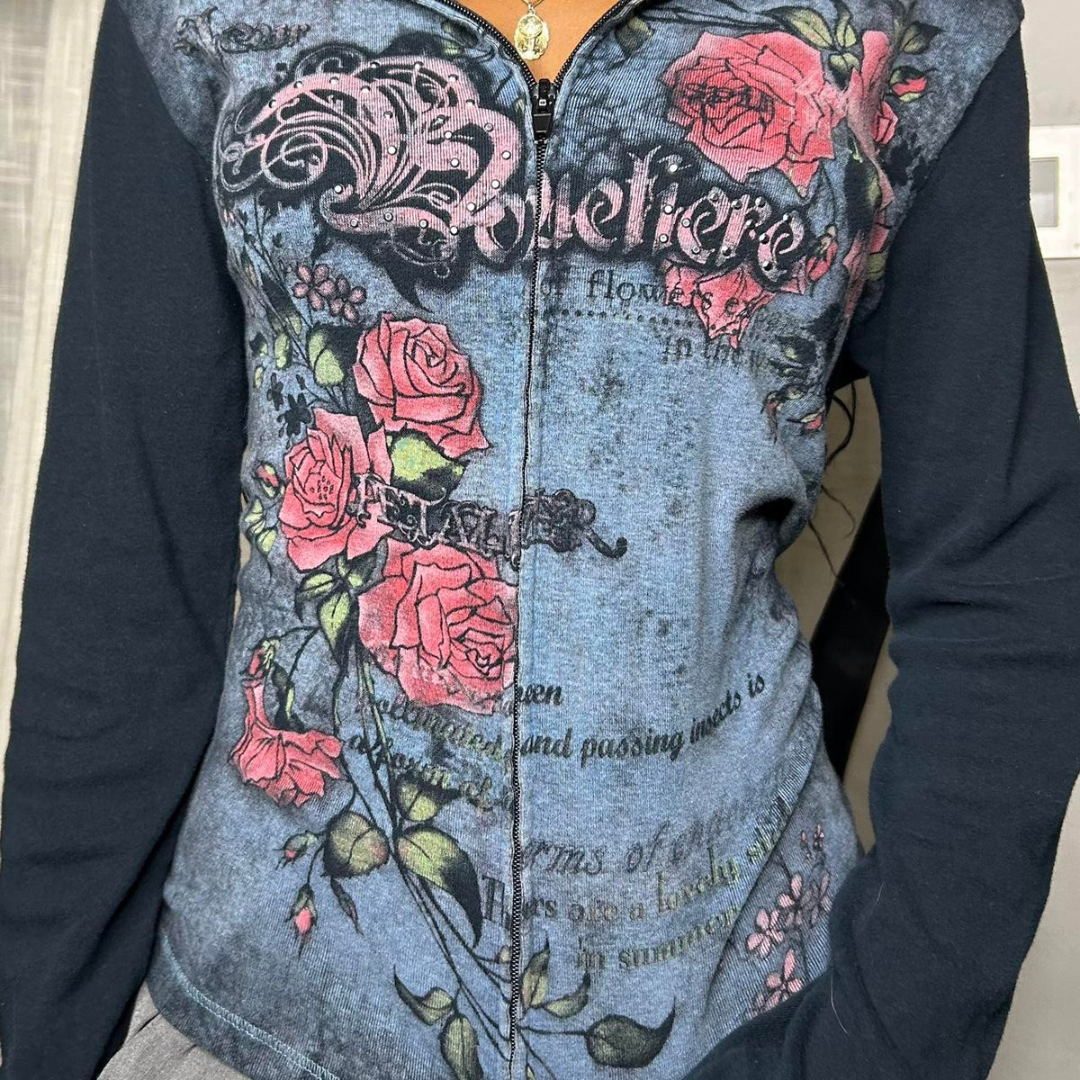 Midnight Rose Grunge Zip Hoodie